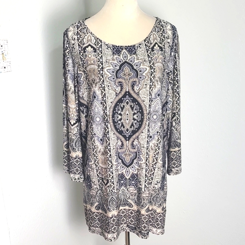 Roz & Ali Black & Cream Patterned Jersey Tunic, Size XL